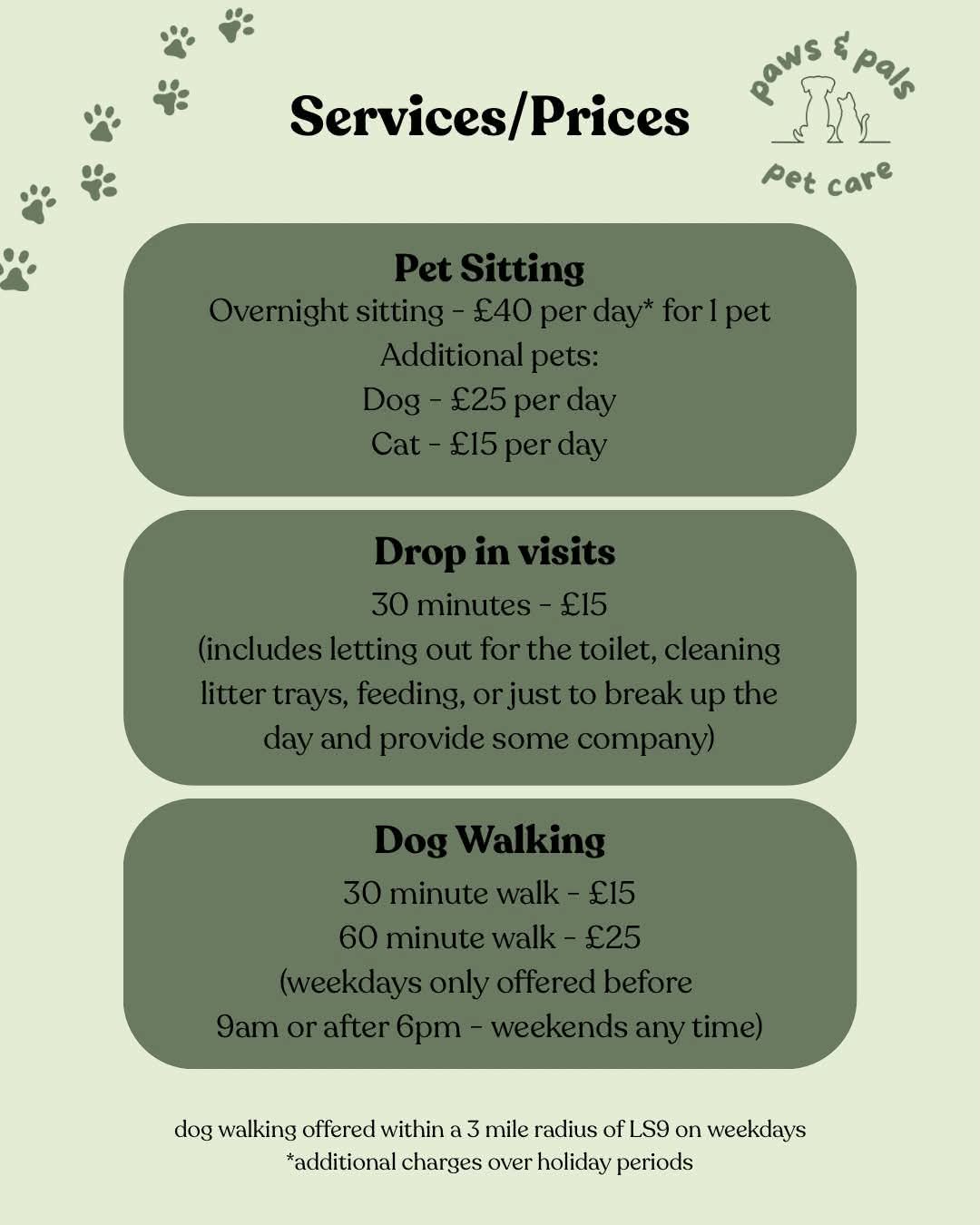 Services price list